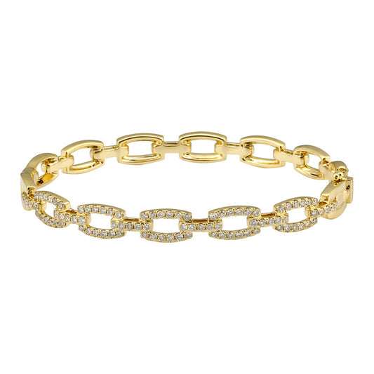 14k Yellow Gold Diamond Link Bangle 6.3mm