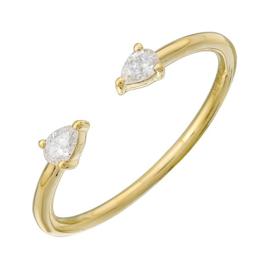 14k Yellow Double Pear Diamond Distance Ring