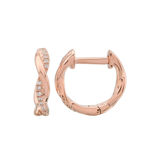 14k Rose Gold Twist Diamond Huggie Earrings