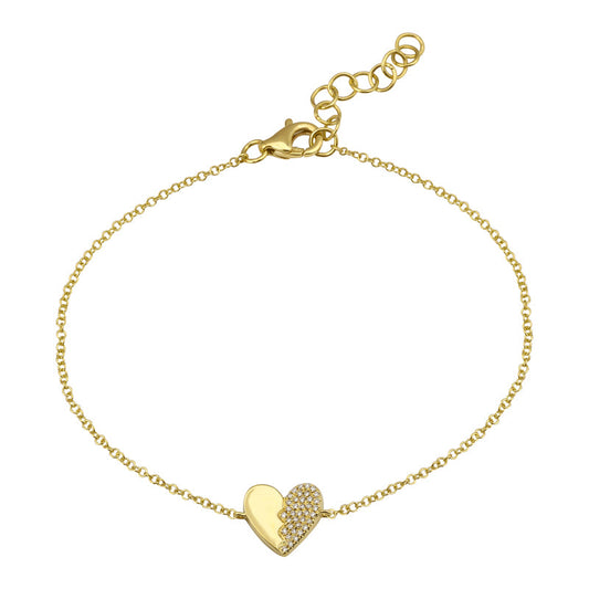 14k Yellow Gold Half Diamond Heart Bracelet