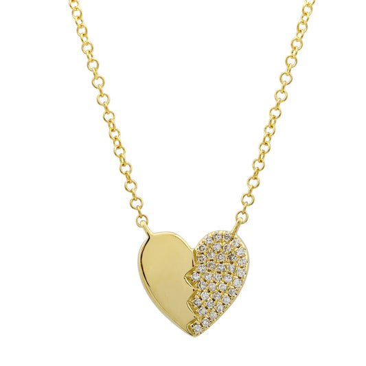 14k Yellow Gold Half Diamond Heart Necklace