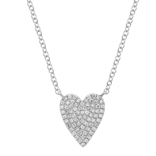 14k White Gold Elongated Heart Diamond Necklace 10mm