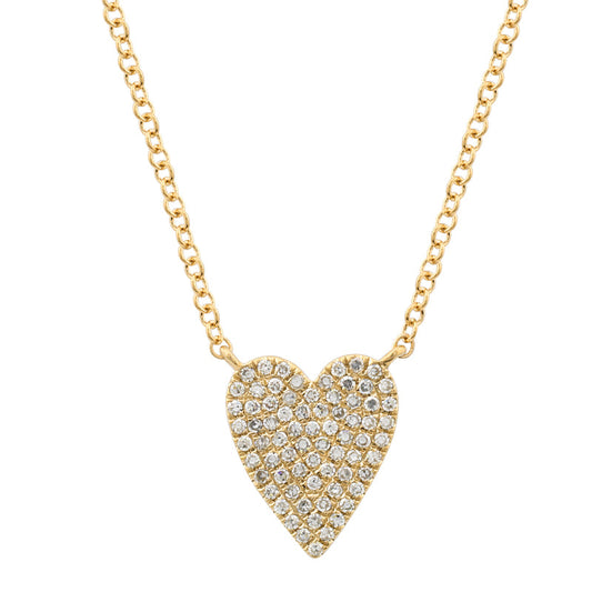 14k Yellow Gold Elongated Heart Diamond Necklace 10mm