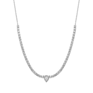 14k White Gold Pear Diamond Halfway Tennis Chain Necklace 1.75ctw