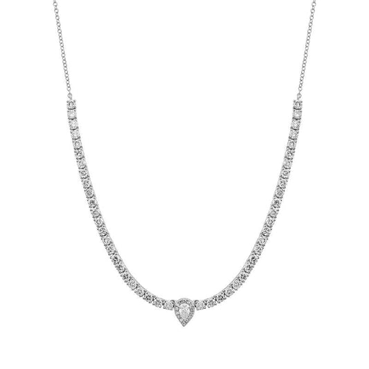 14k White Gold Center Pear Classic 4 Prong Diamond Tennis Chain Necklace