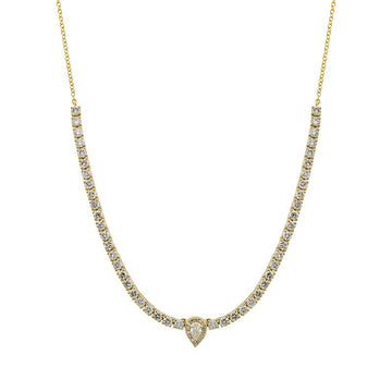 14k Yellow Gold Pear Diamond Halfway Tennis Chain Necklace 1.75ctw