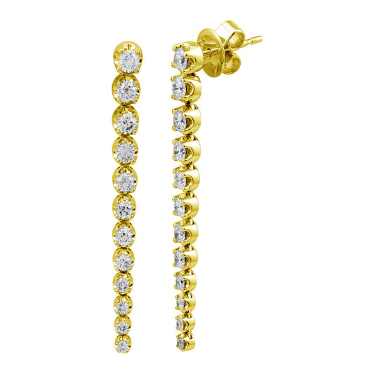 14k Yellow Gold Graduated Crown Prong Diamond Tennis Earrings