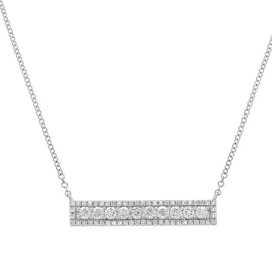 14k White Gold Rectangle Halo Diamond Bar Necklace