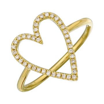 14k Yellow Gold Elongated Open Heart Diamond Ring