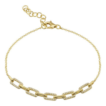 14k Yellow Gold Link Diamond Chain Bracelet