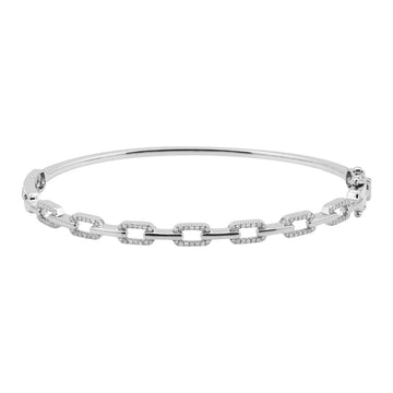 14k White Gold Halfway Link Diamond Bangle