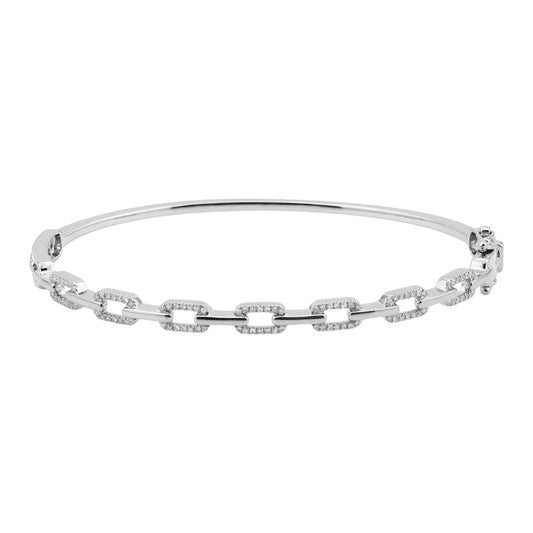 14k White Gold Halfway Link Diamond Bangle