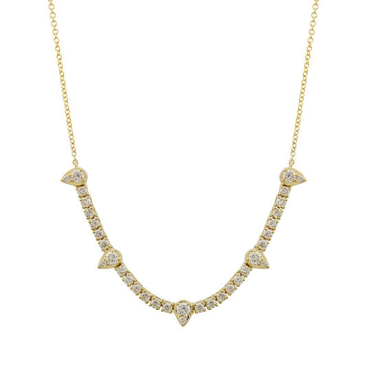 14k Yellow Gold Classic 4 Prong & Pear Shape Diamond Tennis Chain Necklace