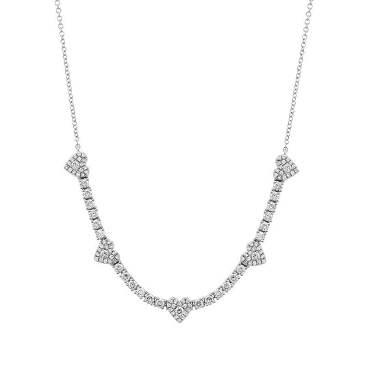 14k White Gold Classic 4 Prong & Heart Shape Diamond Tennis Chain Necklace