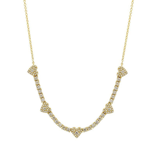 14k Yellow Gold Classic 4 Prong & Heart Shape Diamond Tennis Chain Necklace