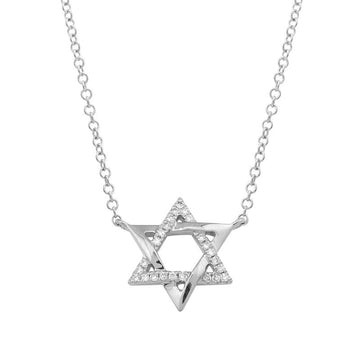 14k White Gold Star of David Diamond Necklace