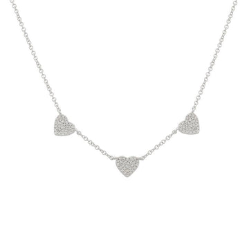 14k White Gold Spaced Hearts Diamond Necklace