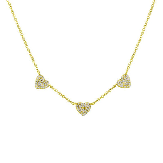 14k Yellow Gold Spaced Hearts Diamond Necklace