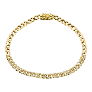 14k Yellow Gold Cuban Link Chain Diamond Bracelet