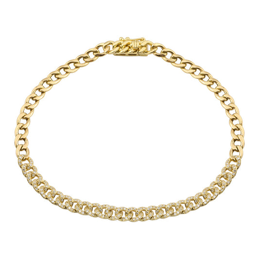 14k Yellow Gold Cuban Link Chain Diamond Bracelet