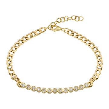 14k Yellow Gold Bezel Setting Diamond Link Chain Bracelet