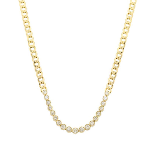 14k Yellow Gold Bezel Setting Diamond Link Chain Necklace