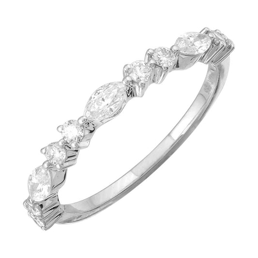 14k White Gold Marquise & Round Diamond Ring