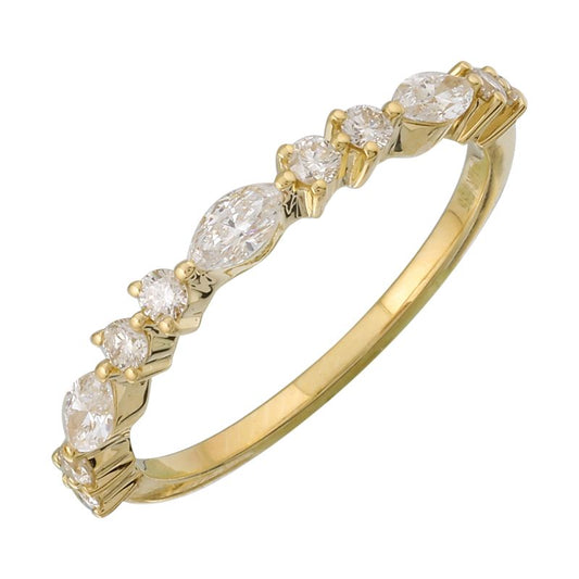 14k Yellow Gold Marquise & Round Diamond Ring