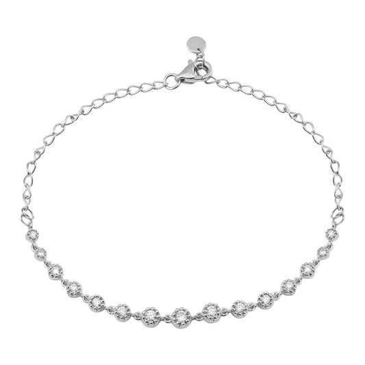 14k White Gold Milgrain Circle Diamond Bracelet