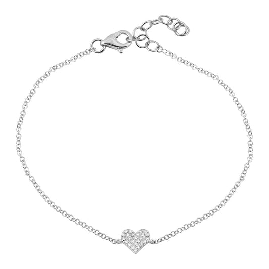 14k White Gold Diamond Heart Bracelet