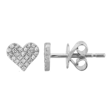 14k White Gold Diamond Heart Stud Earrings 6mm