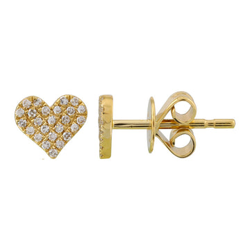 14k Yellow Gold Diamond Heart Stud Earrings 6mm