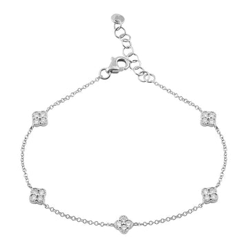 14k White Gold Spaced Diamond Clover Bracelet