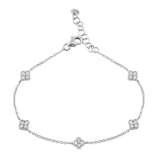 14k White Gold Spaced Diamond Clover Bracelet