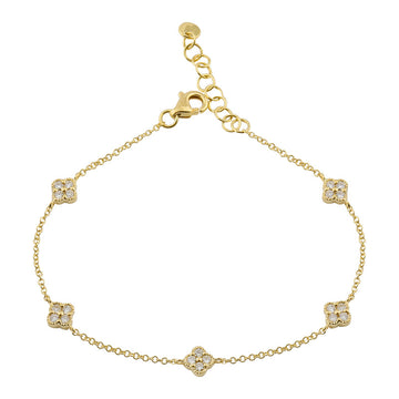 14k Yellow Gold Spaced Diamond Clover Bracelet