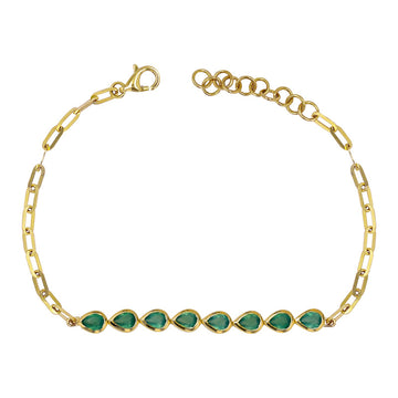 14k Yellow Gold Pear Green Agate Link Bracelet