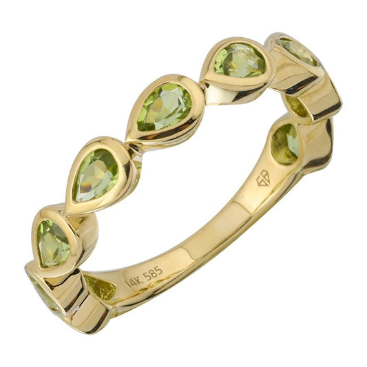 14k Yellow Gold Pear Shape Horizontal Peridot Ring