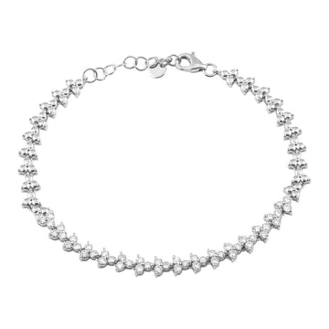 14k White Gold Trio Diamond Half Way Tennis Bracelet