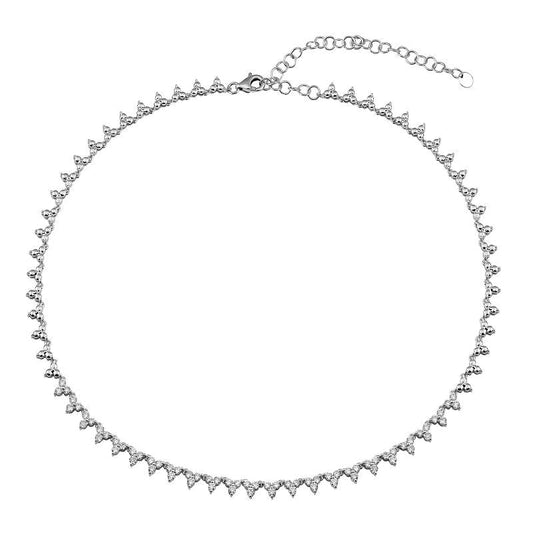 14k White Gold Halfway Trio Diamond Tennis Necklace