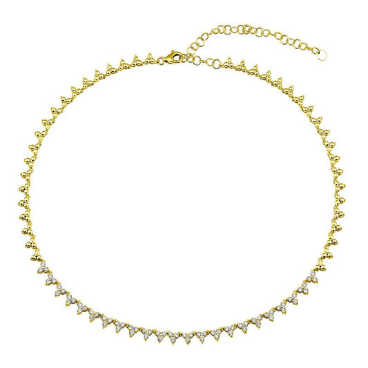 14k Yellow Gold Halfway Trio Diamond Tennis Necklace