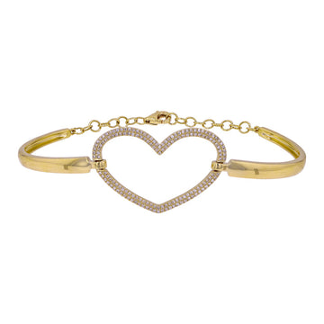 14k Yellow Gold Heart Diamond Bangle