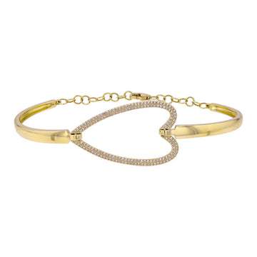 14k Yellow Gold Horizontal Heart Diamond Bangle