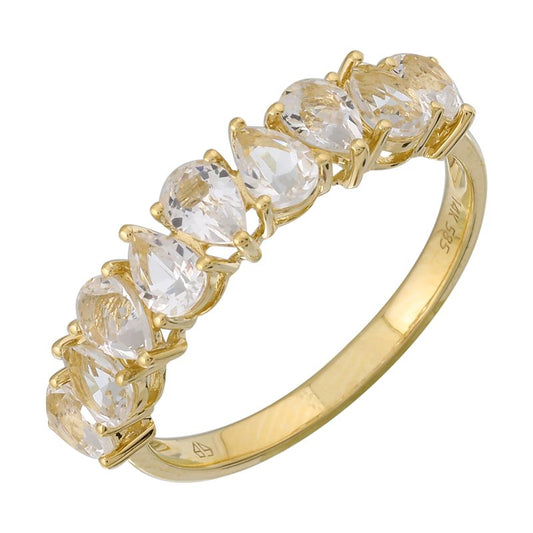 14k Yellow Gold Alternating Pear Shape White Topaz Ring