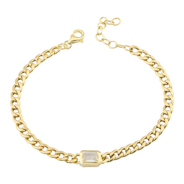 14k Yellow Gold Bezel Set White Topaz Cuban Link Chain Bracelet