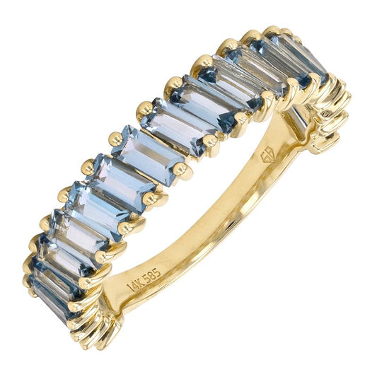 14k Yellow Gold Slanted Baguette London Blue Topaz Ring