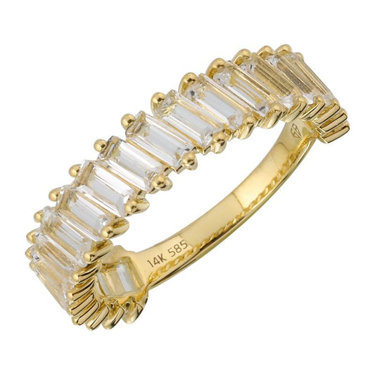 14k Yellow Gold Slanted Baguette White Topaz Ring