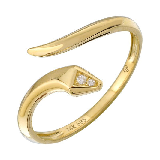 14k Yellow Gold Diamond Snake Head Ring