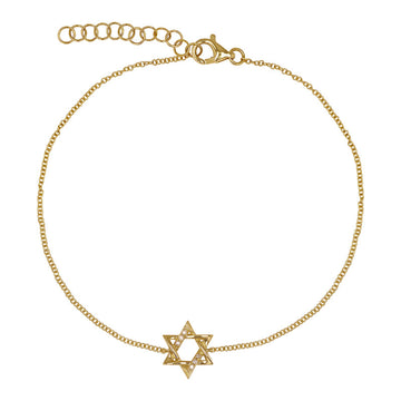 14k Yellow Gold Star of David Diamond Bracelet