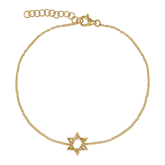 14k Yellow Gold Star of David Diamond Bracelet