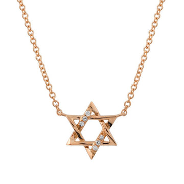 14k Rose Gold Alternating Diamond & Gold Star of David Necklace